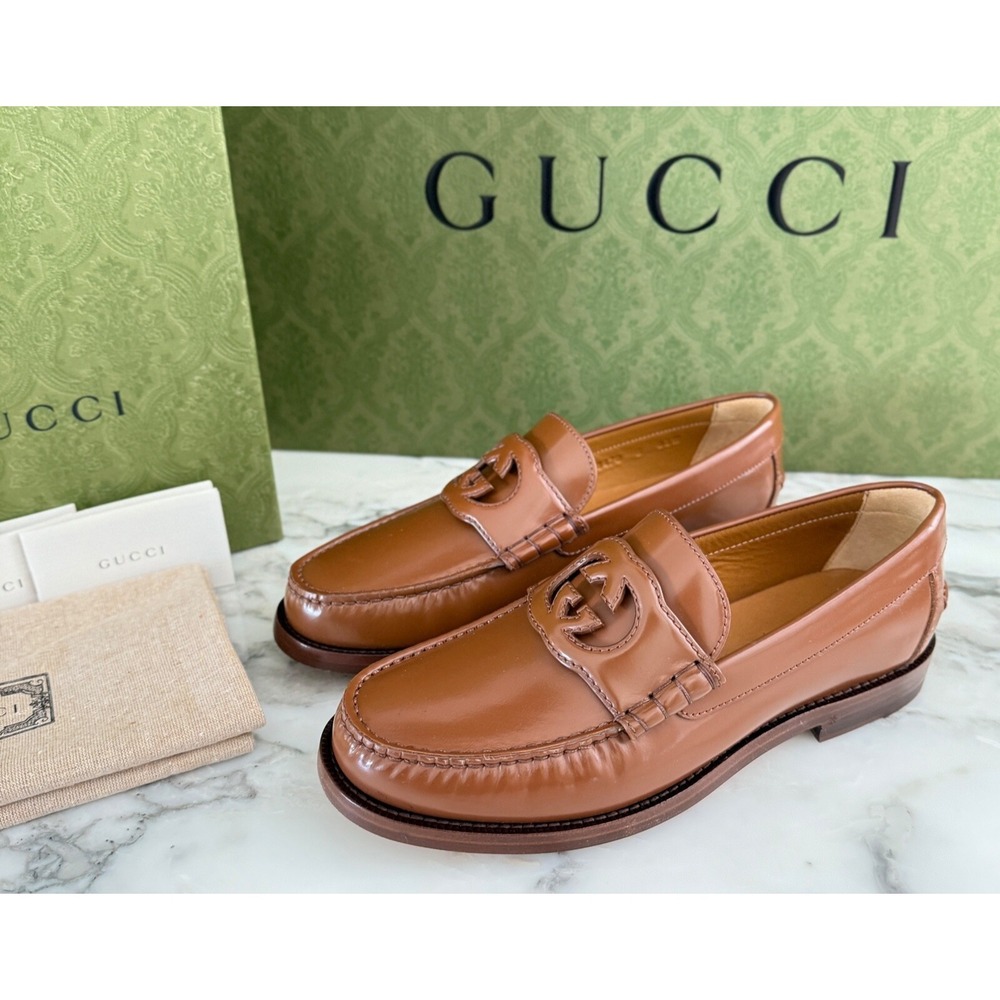 Gucci 738470 Mens Moccasin Leather Millennial Ribot GG Loafers Sz Gucci 6 - Picture 2 of 8